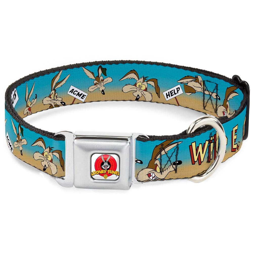 Buckle-Down Seatbelt Buckle Dog Collar - Wile E. Coyote Expressions/Signs Desert - 1.5' Wide - Fits 18-32' Neck - Large