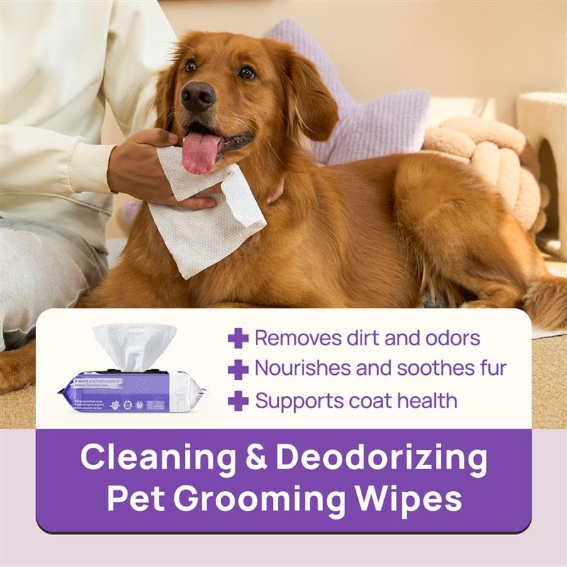 Hicc Pet Cleaning Deodorizing Wipes For Dogs & Cats, Vet Recommended Nourishes Smoothes Fur Pet Grooming Wipes With Fermented Co