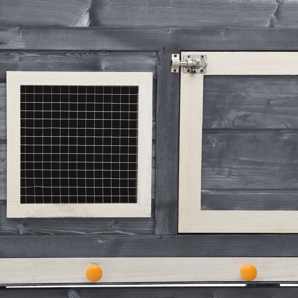 Vidaxl Durable Solid Firwood Rabbit Hutch With Steel Wire Mesh, Ample Space, Easy Clean Design, Great For Playing, Exercising, And Training - Gray And White