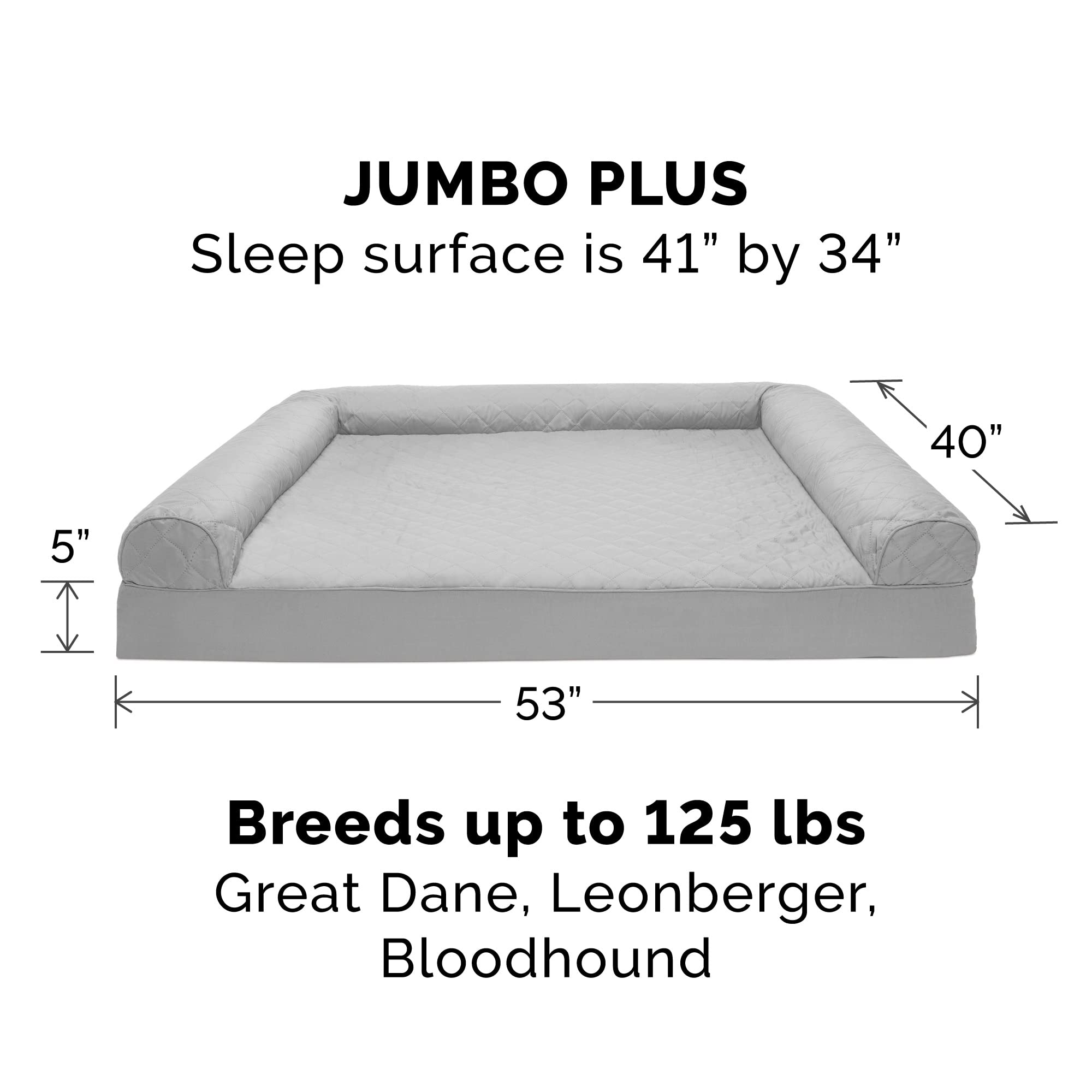 Furhaven Cooling Gel Dog Bed for Large Dogs w/ Removable Bolsters & Washable Cover, For Dogs Up to 125 lbs - Quilted Sofa - Silv