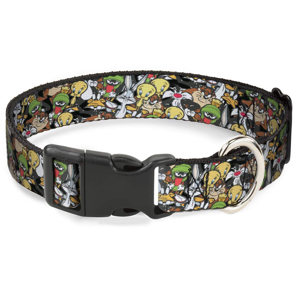 Dog Collar Plastic Clip Looney Tunes 6 Character Stacked Collage4 18 To 32 Inches 1.5 Inch Wide