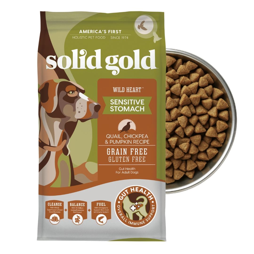 Solid Gold Sensitive Stomach Dog Food for Adult & Senior Dogs - Grain Free Healthy Dog Food w/Real Quail, Pumpkin, Fiber & Probi