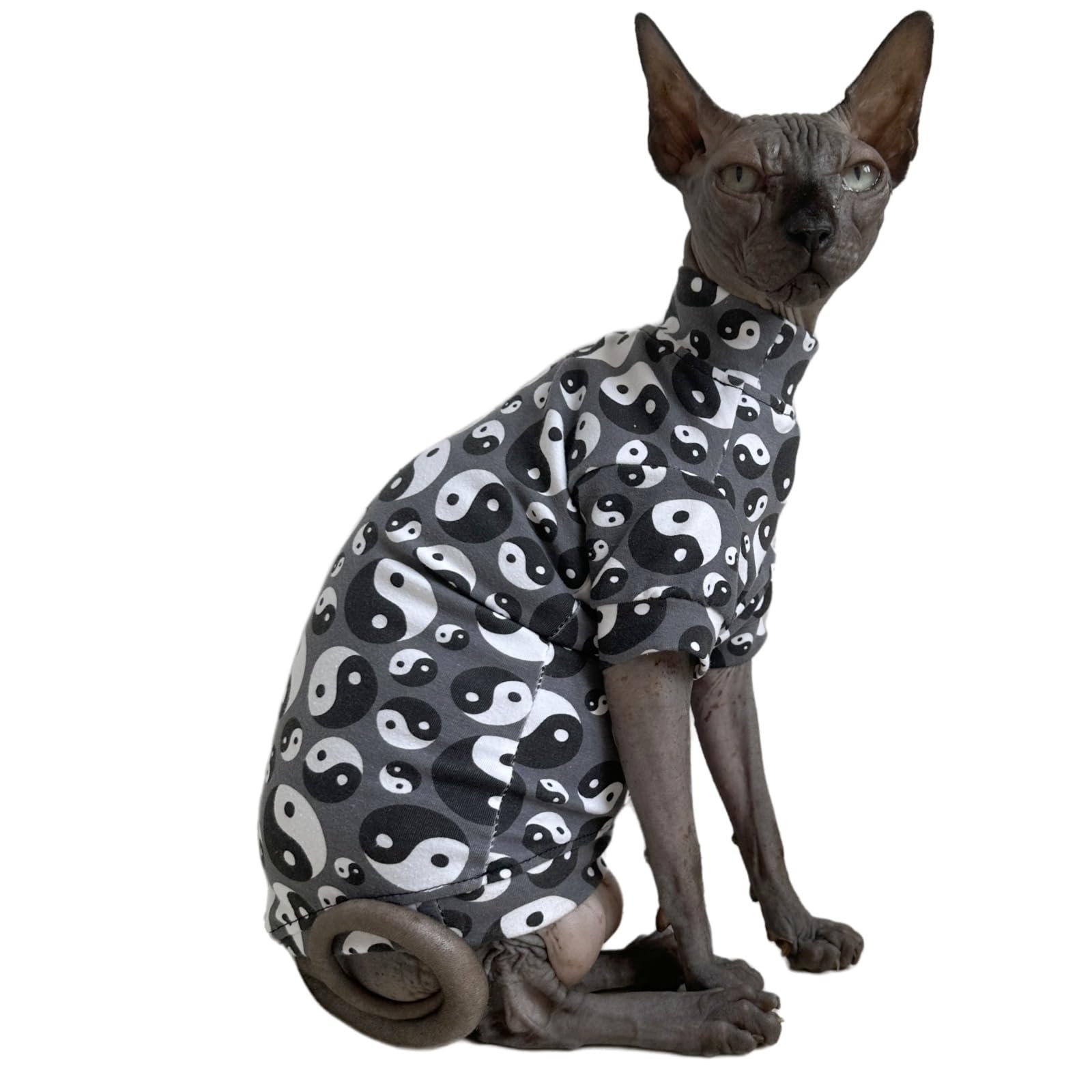 Tai Ji Feng Shui Sphynx Cat Cotton T-Shirts Hairless Cat Sweatshirt Pet Kitten Clothes Round Collar Kitten Shirts Vest Cats & Sm