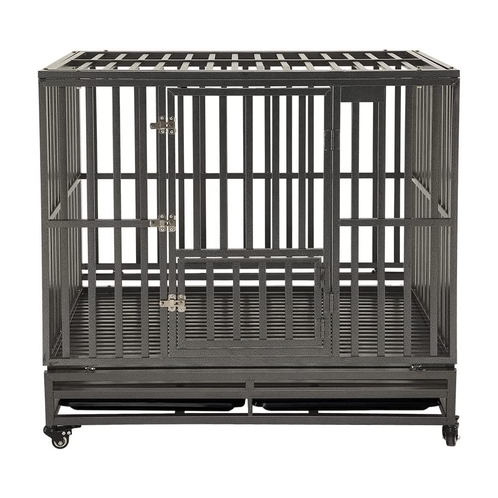 Kelixu 42    Heavy Duty Dog Crate Large Dog Cage Metal Dog Kennels And Crates For Large Dogs Indoor Outdoor With Locks, Lockable