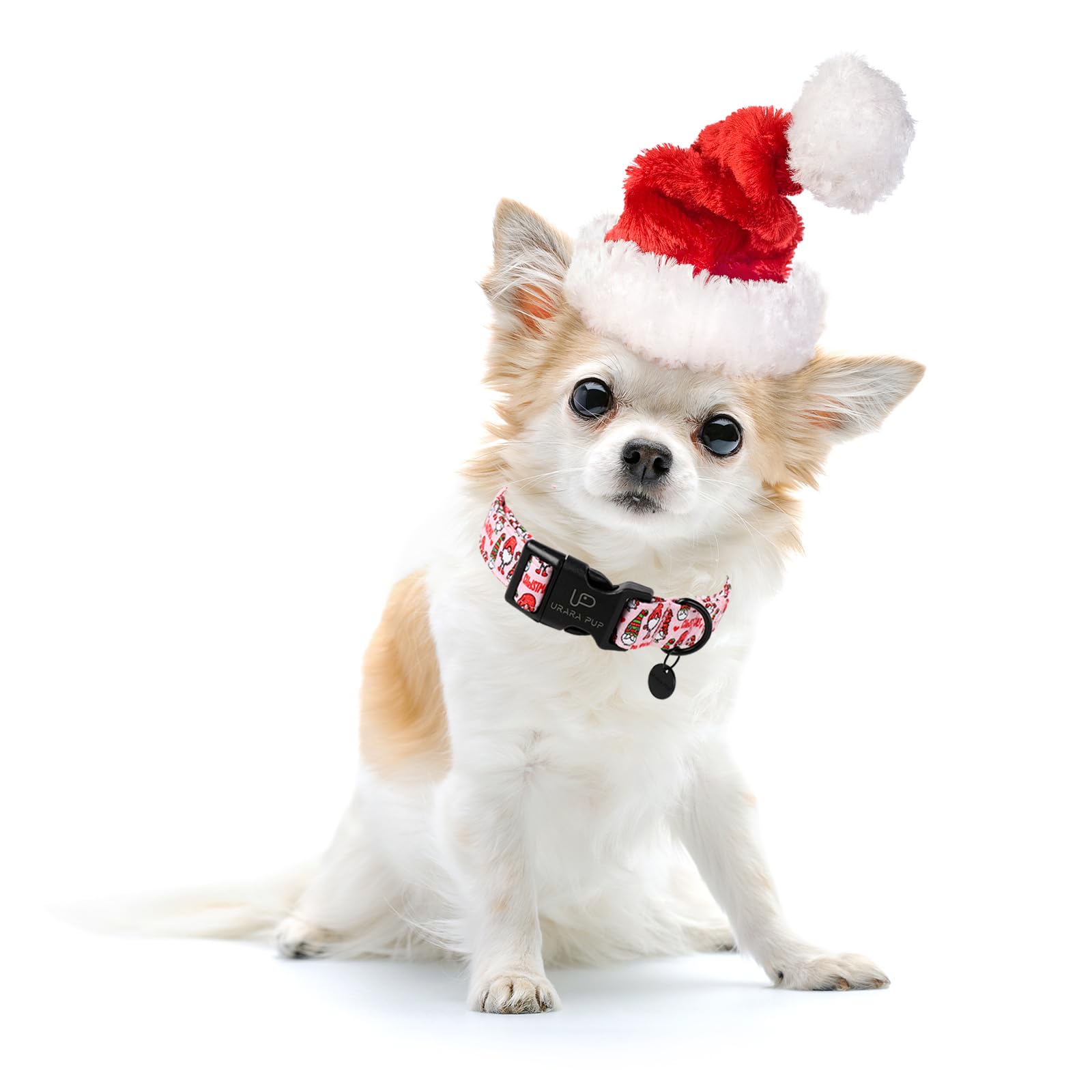 Up Urara Pup Christmas Dog Collar, Cotton Pink Christmas Collar For Medium Girl Boy Dog, Comfortable Dog Collar With Durable Buc