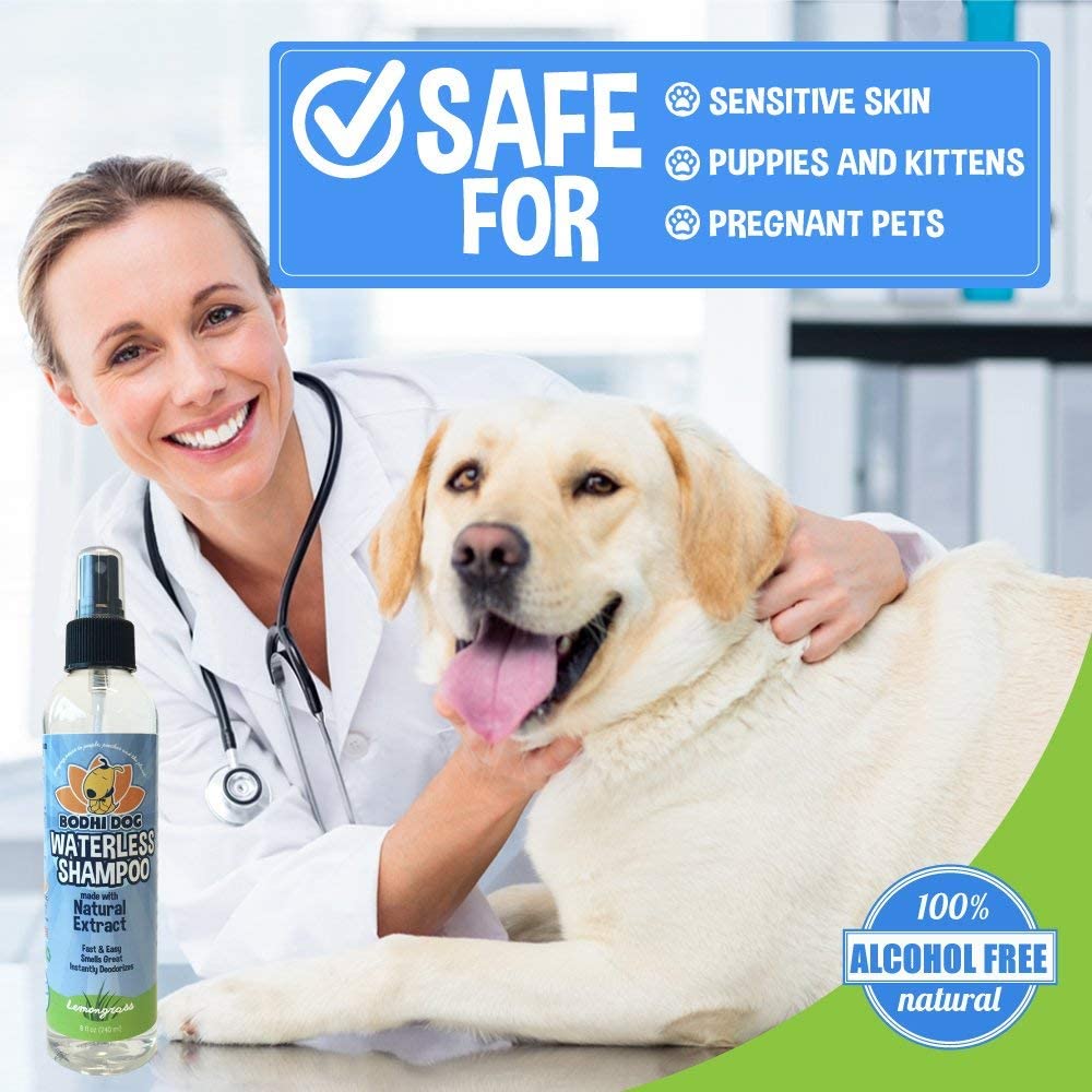 New Waterless Dog Shampoo | Natural Dry Shampoo For Dogs Or Cats No Rinse Required | Made With Natural Extracts | Vet Approved Treatment - Made In Usa (Lemongrass, 8 Fl Oz)