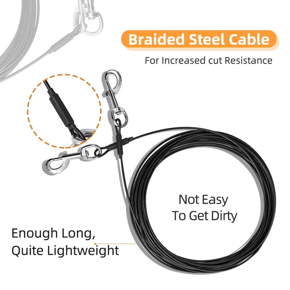 Tie Out Cable For Dogs, 20/30/50/100Ft Dog Leads For Yard Chew Proof, Heavy Duty Dog Tie Out Cable For Large Dogs Up To 250Lbs,