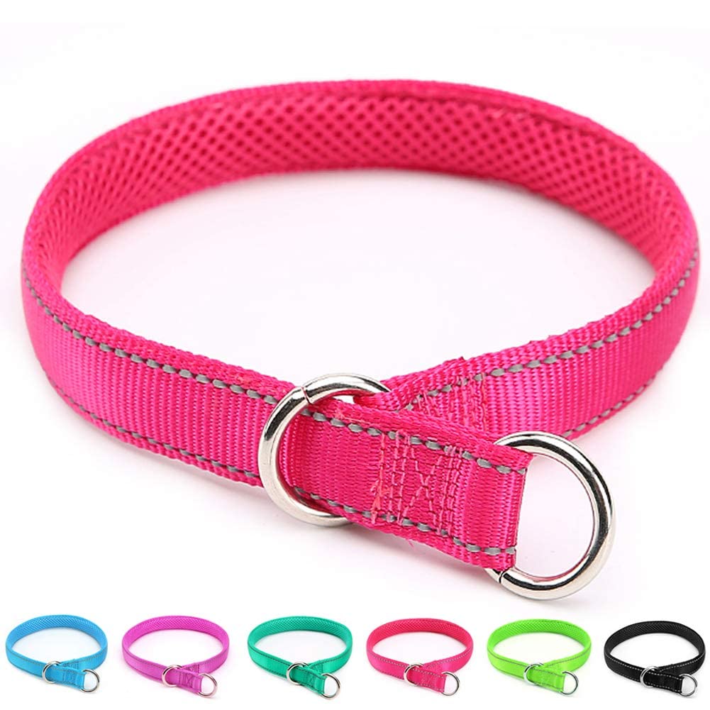 Mycicy Reflective Slip Collar, Soft Nylon Training Choke Collar For Dogs In Pink 22', Wide 1'