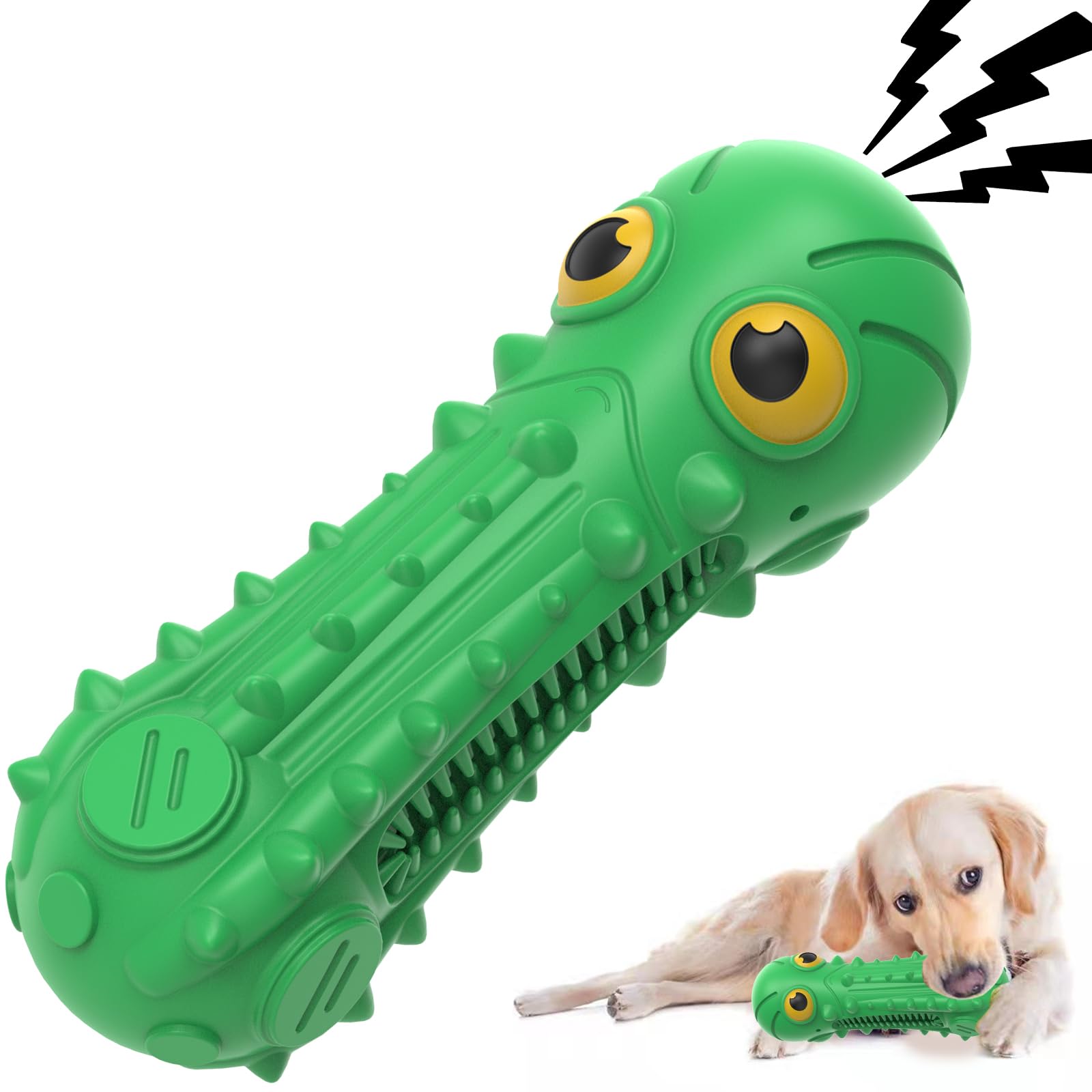 Zikaton Dog Squeaky Toys For Aggressive Chewers, Dog Chew Toys For Large Medium Breed Dog, Dog Toys, Tough Durable Dogs Toys With Natural Rubber (Green)