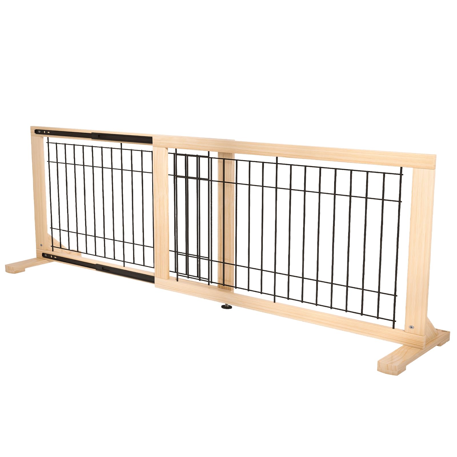 YOCAN Extra Wide Adjustable Dog Gate for Doorways & Stairs, 19.7 Tall, 31.5-61 Wide, Freestanding Pet Safety Gate with Wood & Me