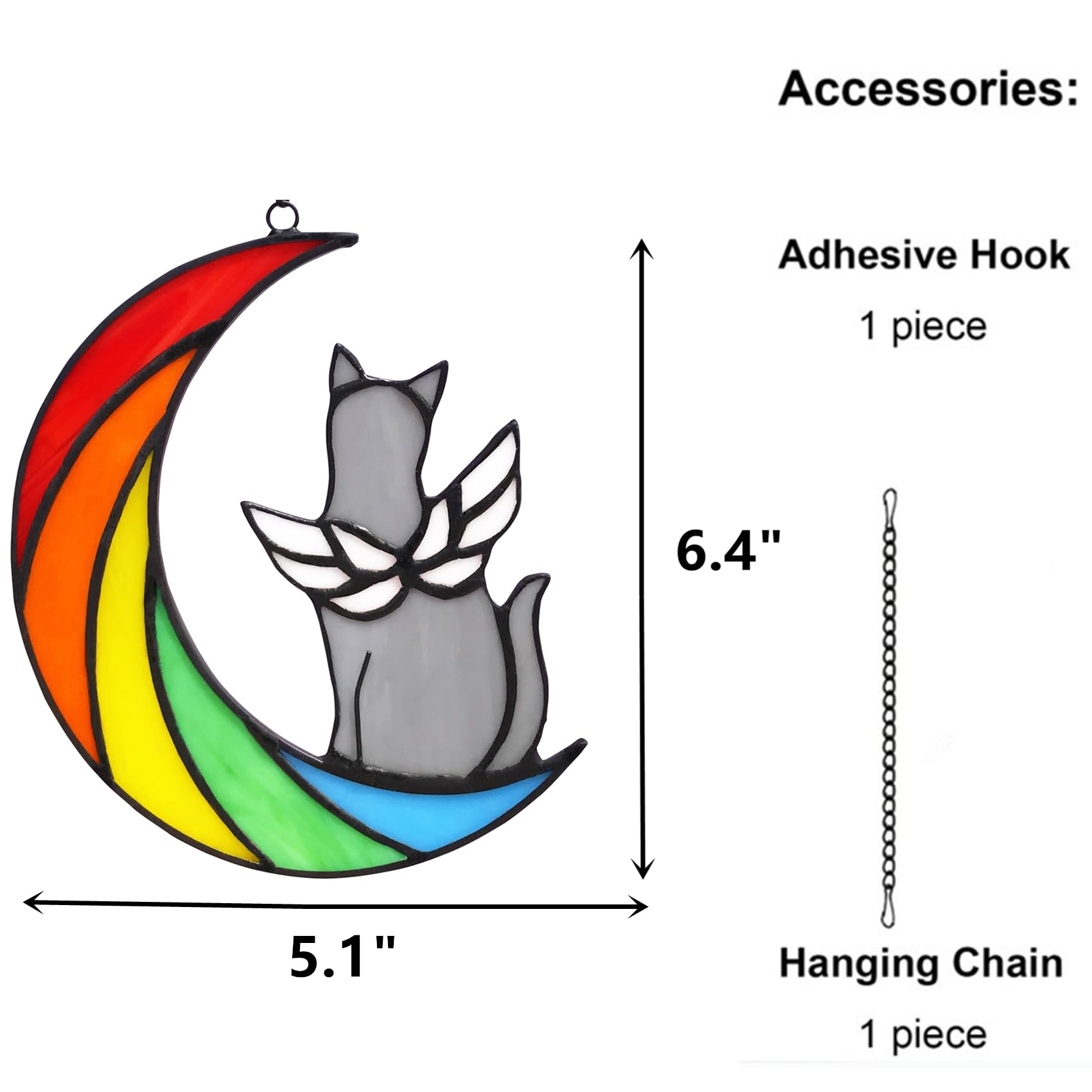 Lcensp Grey Cat Memorial Gifts For Loss Of Cat Sympathy Suncatcher, Rainbow Bridge Pet Memorial Bereavement Gifts, Stained Glass