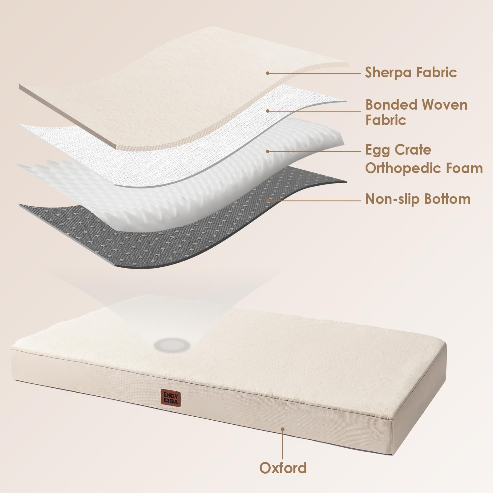 Eheyciga Orthopedic Xxl Dog Beds For Jumbo Dogs With Removable Washable Cover For Crate, Camel, 47X29