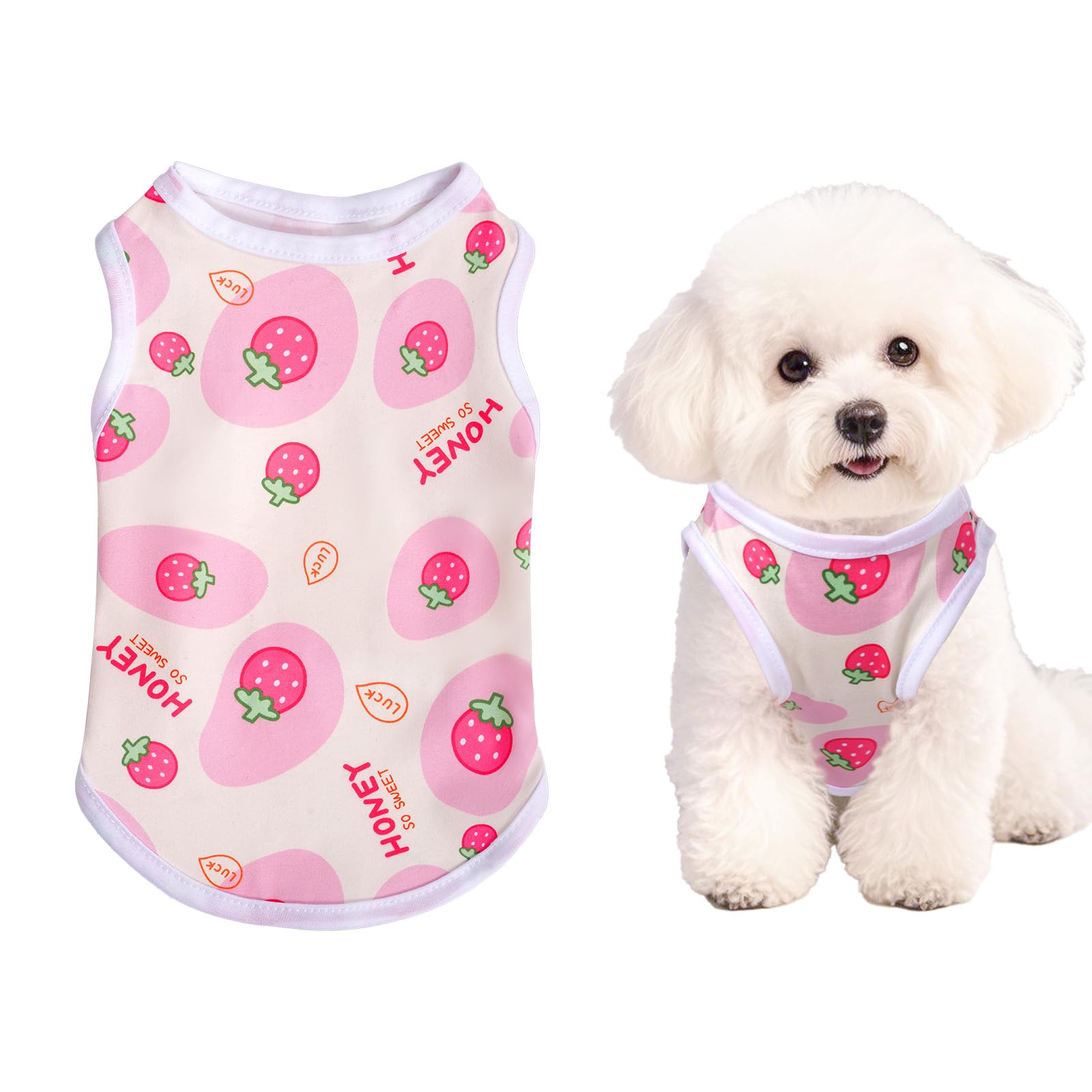 Pistha Pink Dog Shirts Cute Summer Dog Clothes Soft Pet T-Shirt Printed Puppy Shirt For Small Medium Dogs Cats Girl(Strawberry,L