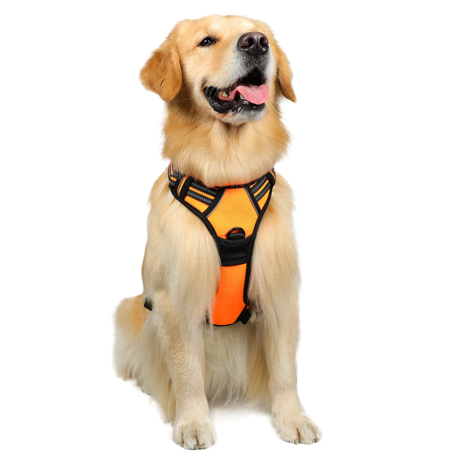 Rabbitgoo Dog Harness No Pull With 2 Leash Clips, Adjustable Soft Padded, Reflective Oxford No Choke Pet Vest With Easy Control Handle For Large Dogs,Orange,L