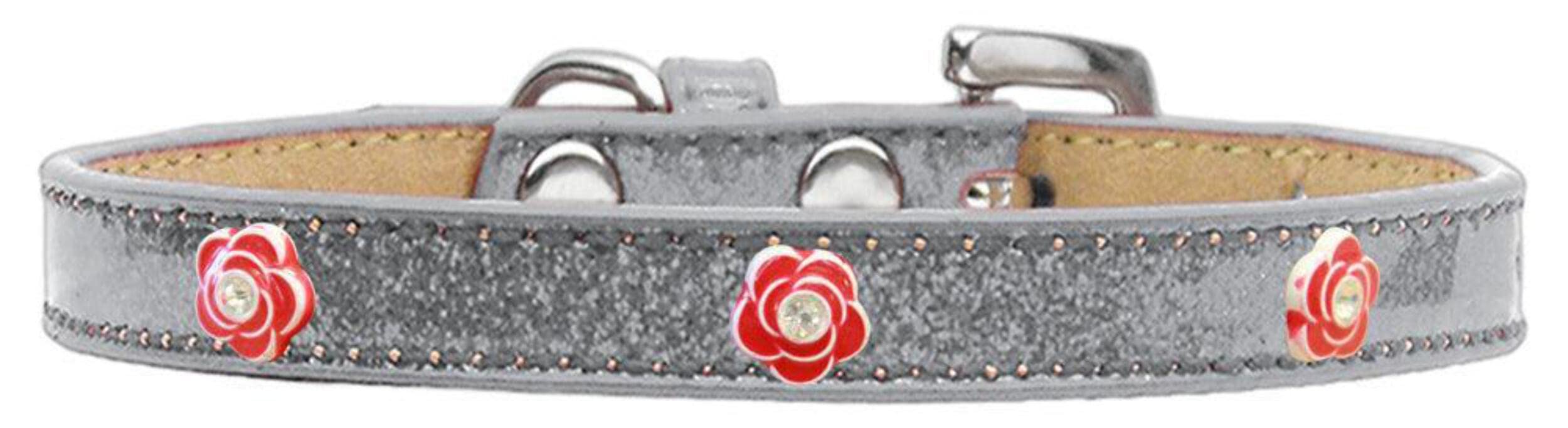 Dog, Puppy & Pet Widget Ice Cream Collar, Red Roses Silver 16