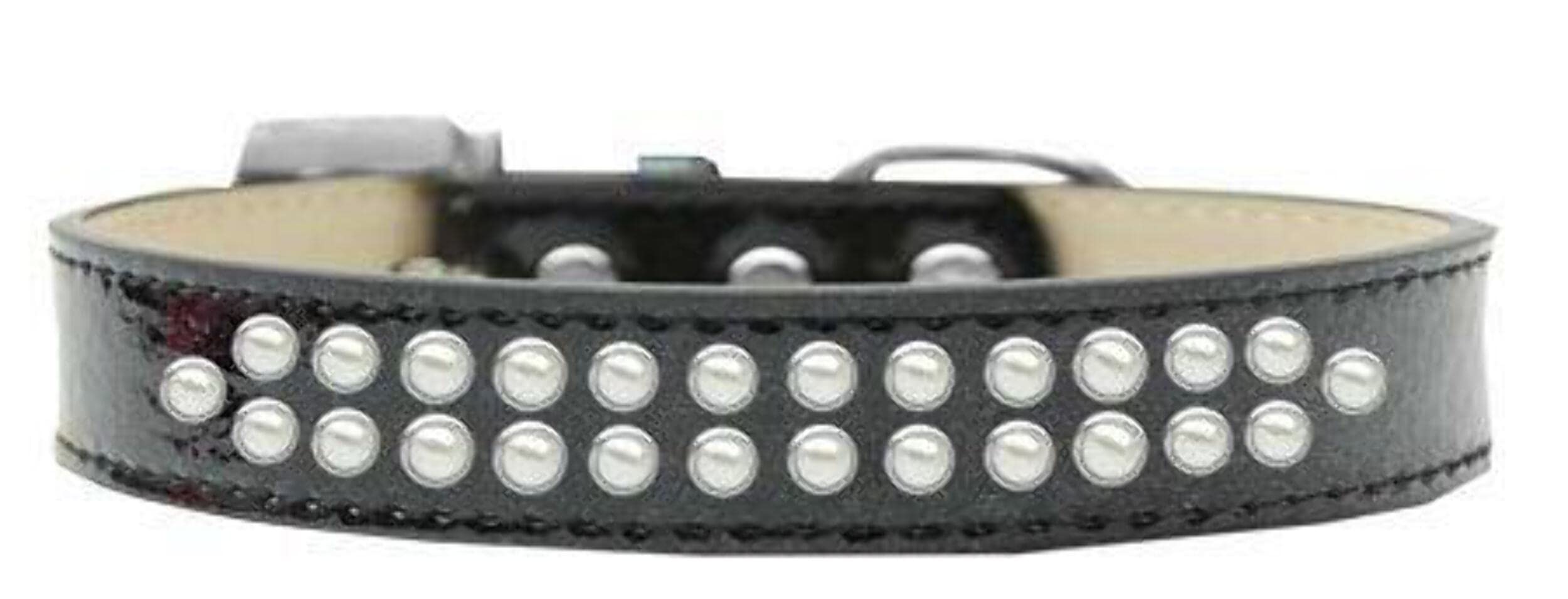 Dog, Puppy & Pet Ice Cream Collar, Two Row Pearl Rimsets Black 12