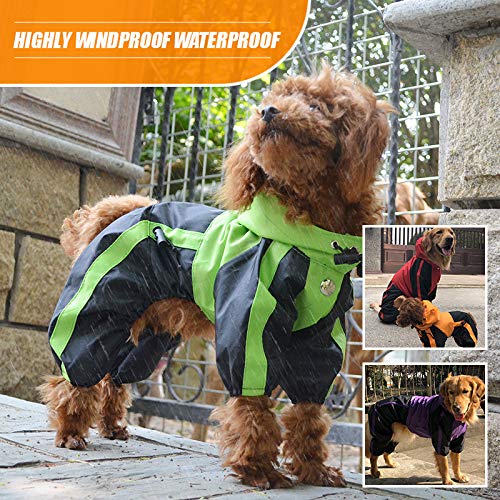 Lovelonglong Alaska Dog Hooded Raincoat, Golden Retriever Rain Jacket Poncho Waterproof Clothes With Hood Breathable 4 Feet Four Legs Rain Coats For Large Huge Dogs Red L-Xl+