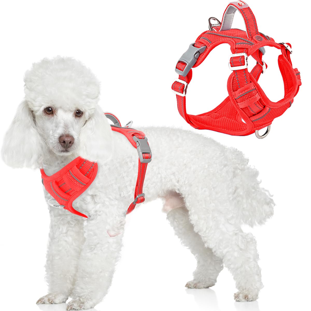 BARKBAY Dog Harness No Pull with ID Tag Pocket - Heavy Duty, Reflective, Easy Control for Large Dogs(Red,XS)