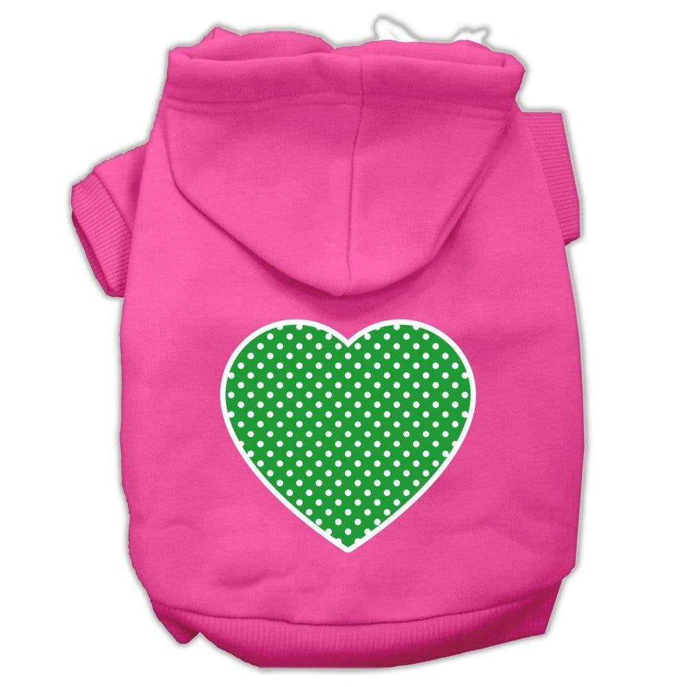 Pet Dog & Cat Hoodie Screen Printed, 'Green Swiss Dots Heart' Bright Pink Xs (0-3 Lbs.)