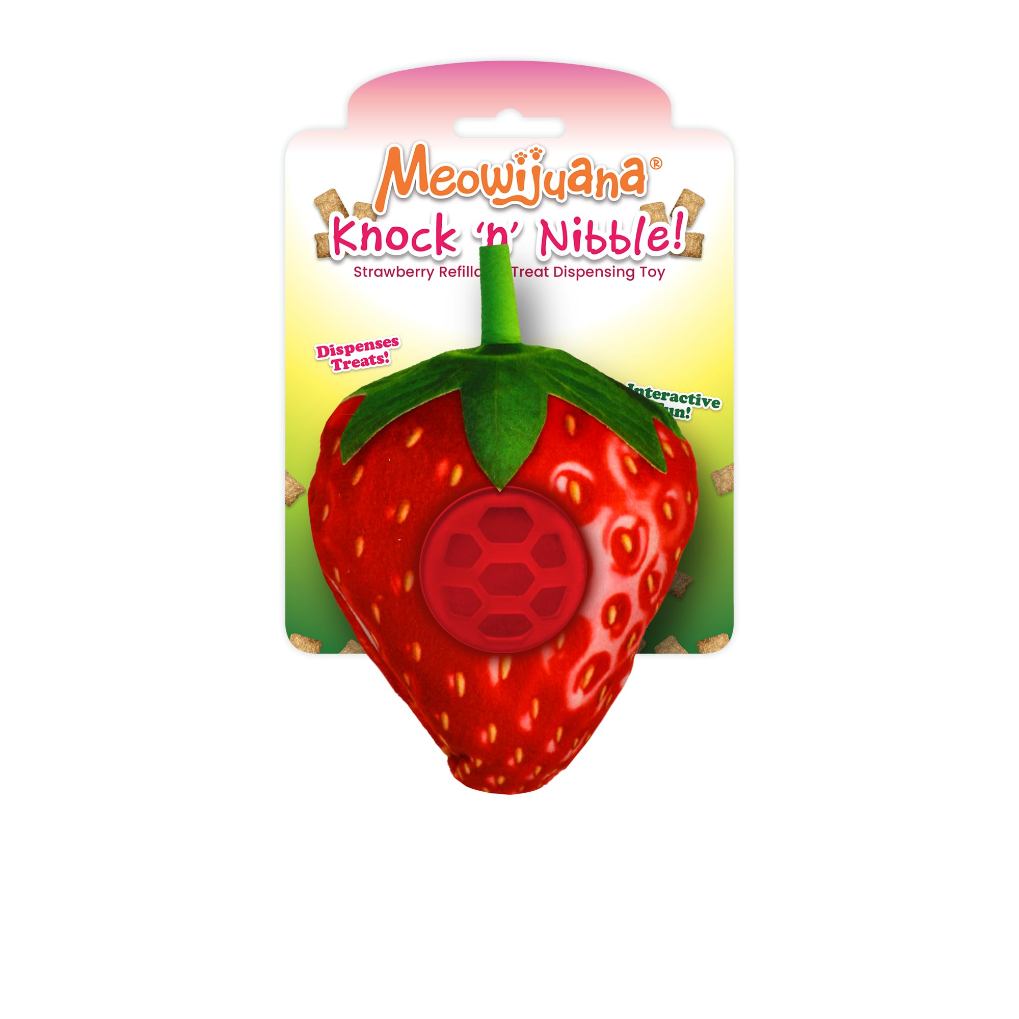 Meowijuana | Knock N' Nibble Strawberry | Refillable Treat Dispensing Toy | Promotes Play And Cat Health