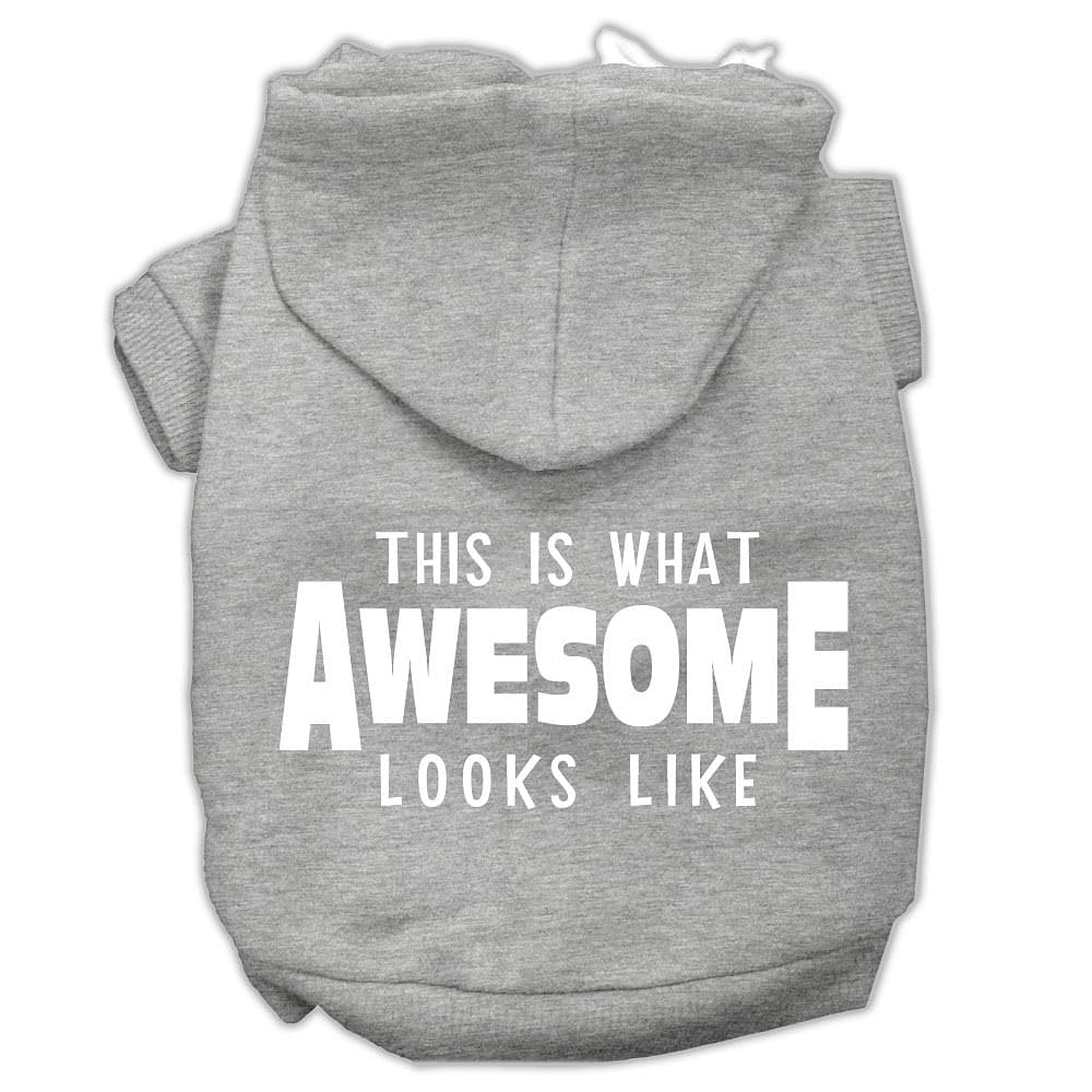 Pet Dog & Cat Hoodie Screen Printed, 'This Is What Awesome Looks Like' Gray Sm (3-6 Lbs.)