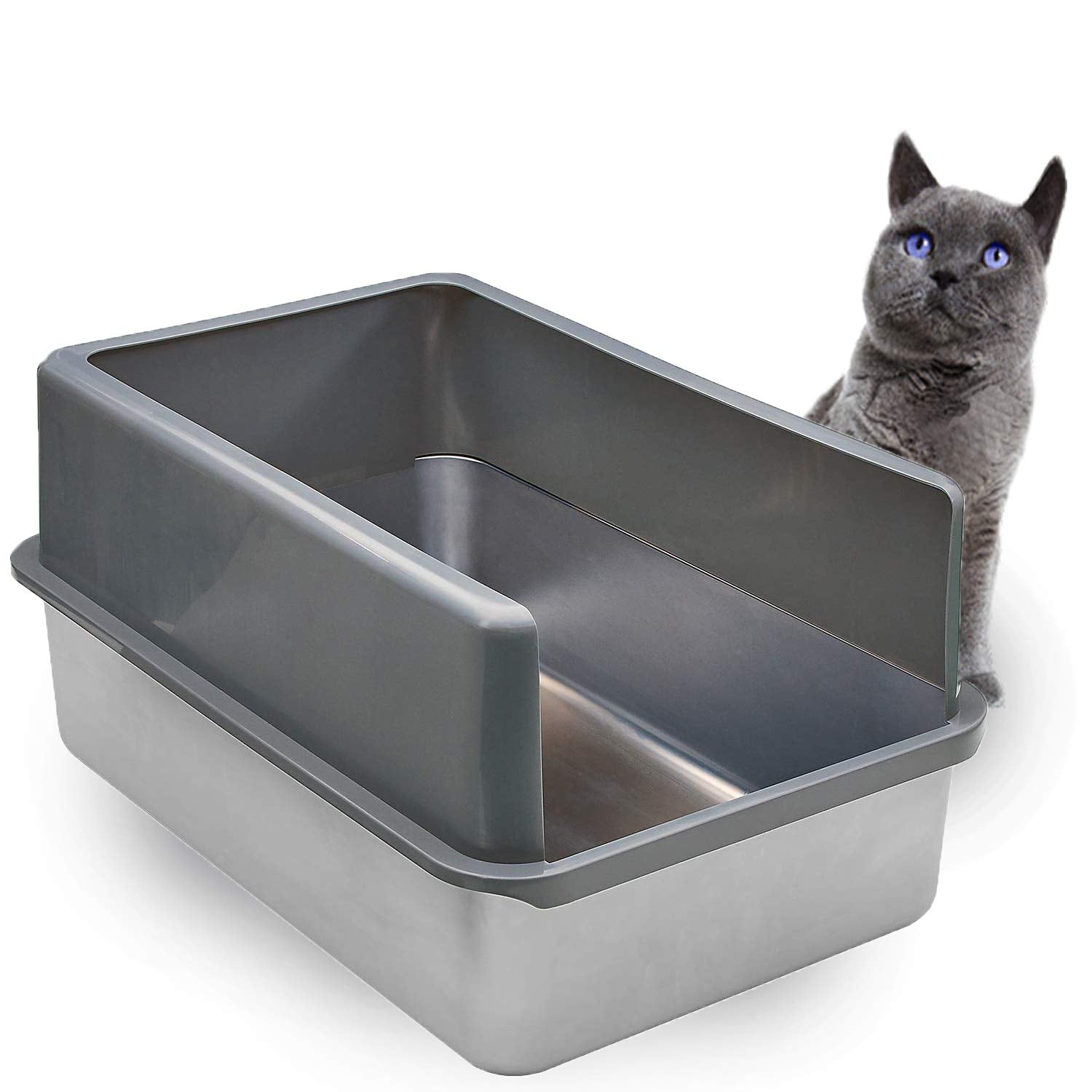 Iprimio Enclosed Sides Stainless Steel Litter Box - Xl Litter Boxes For Big Cats - Extra Large Litter Boxes For Big Cats - Stainless Litter Box - Easy Cleaning High Sided Litter Box, 1 Pan W/Enclosure