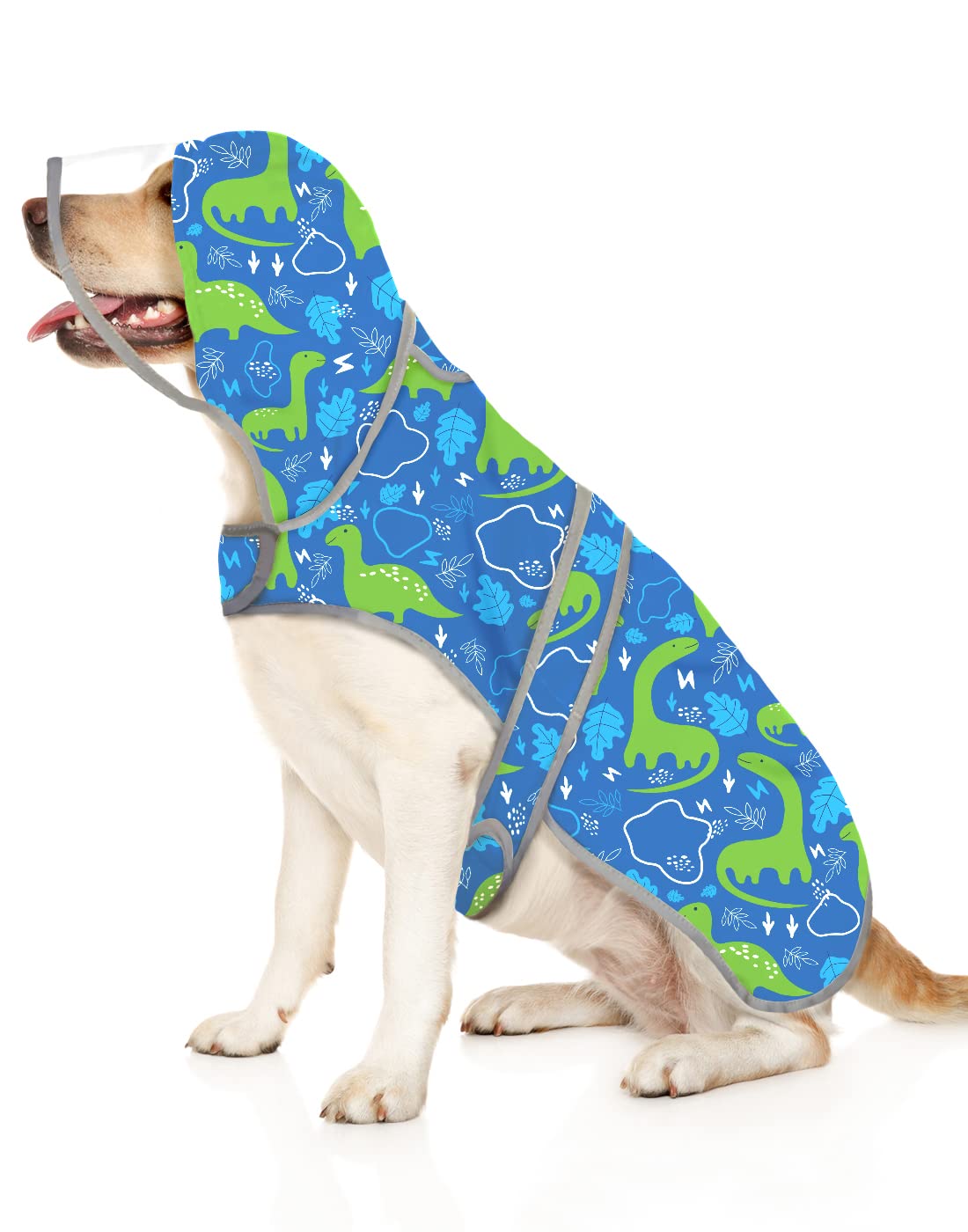 Hde Dog Raincoat With Clear Hood Rain Jacket Poncho For Small Medium Large Dogs Dinosaurs - Xl