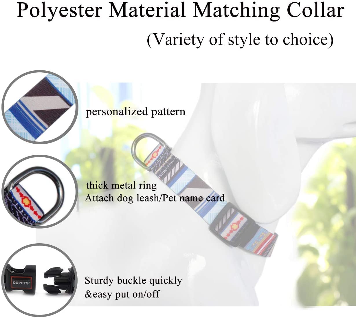 Roses&Poetry Dog Collar With Colourful Stripe Patterns, Adjustable Durable Puppy Collars For Small Medium Large Dogs (Stripe-L)