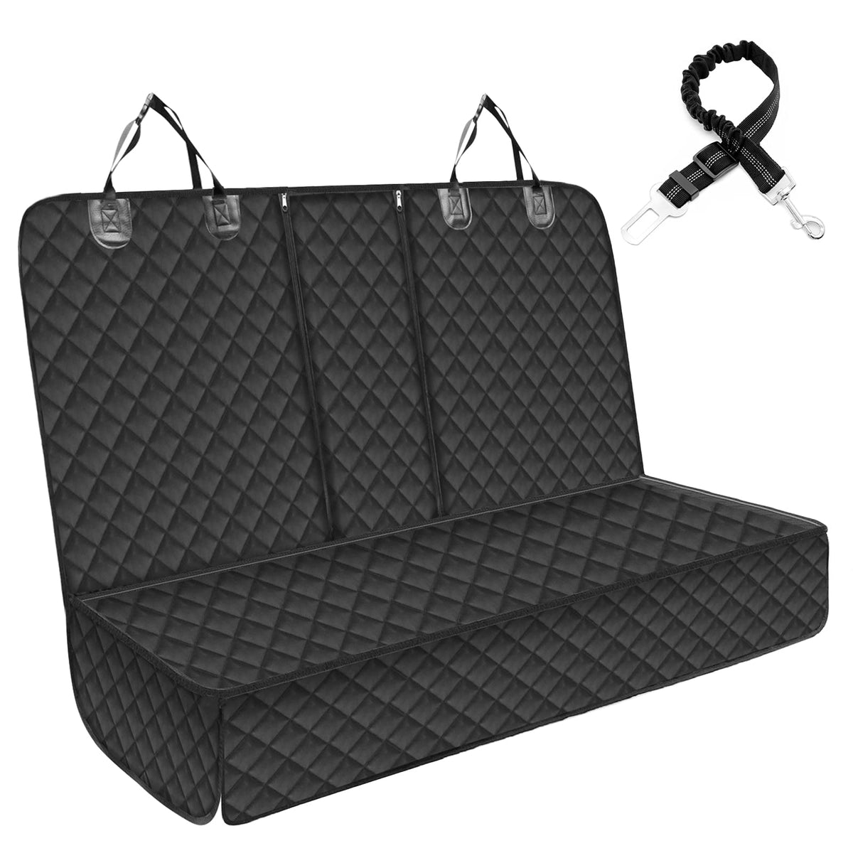 Garelf Dog Car Seat Cover, 4-Layer Protection Waterproof Back Seat Cover, Rear Cover With 1 Elastic Dog Seat Belt, Keeps Seat Non-Slip, Away From Scratches For Cars Trucks Suvs(46.5' Lx53 W, Black)