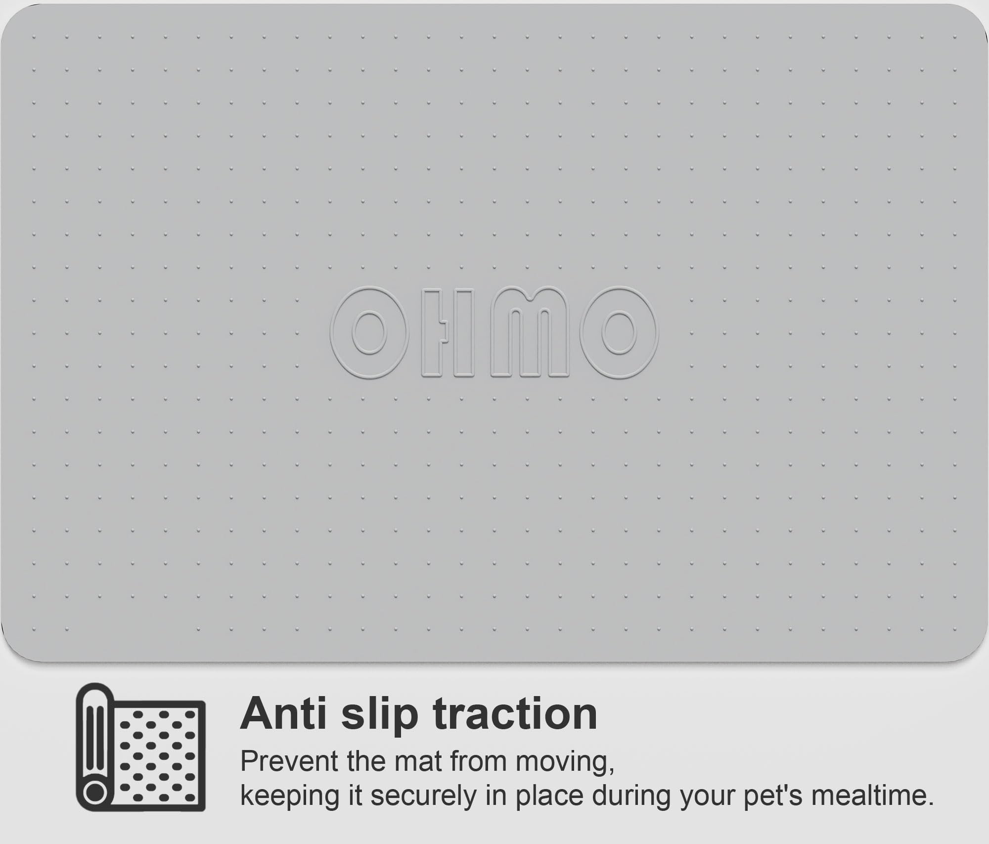 OHMO Dog Food Mat, Silicone Waterproof Non-Skid Feeding Mat, 23.6" x 15.8", Ash