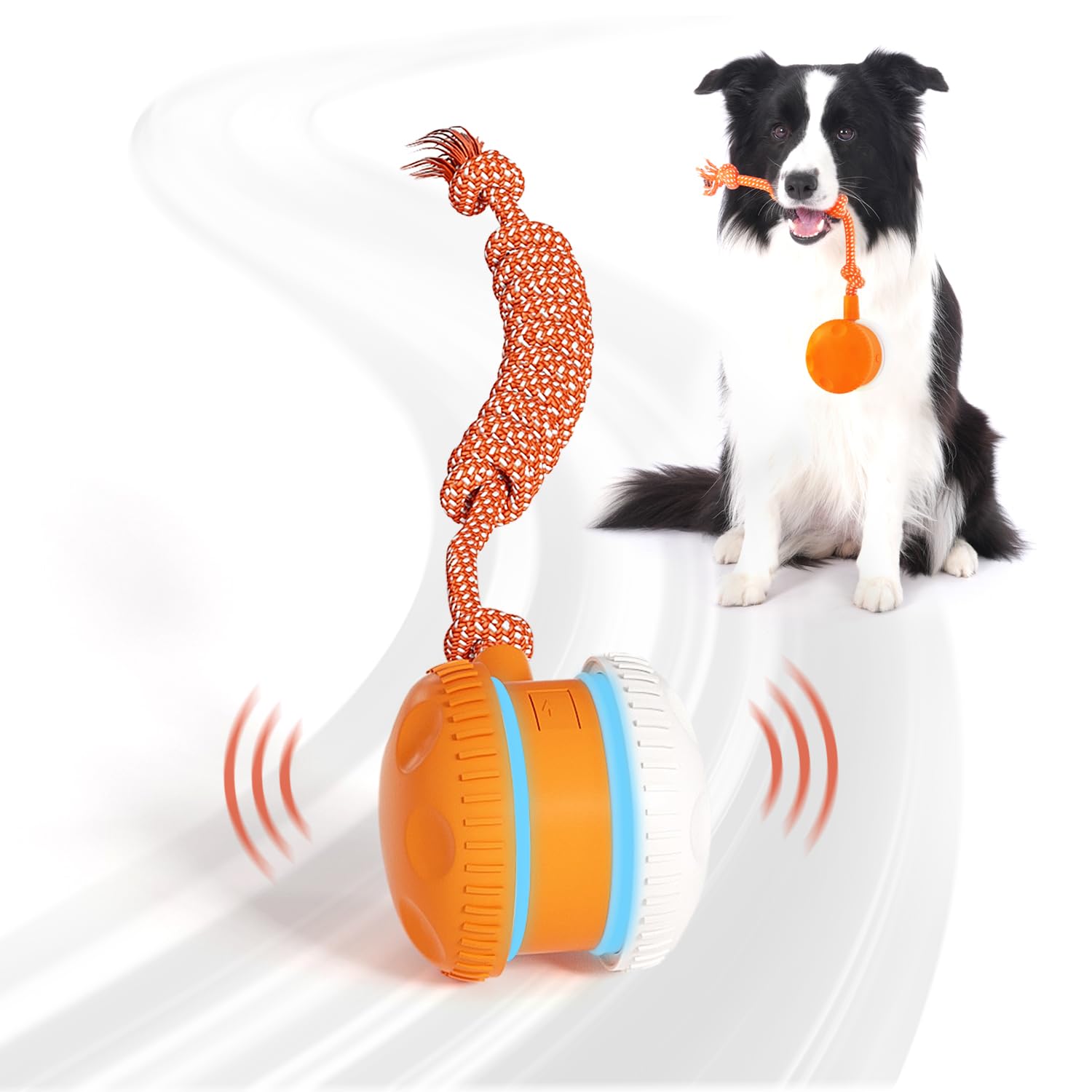 Qgi Interactive Dog Ball, Random Path Electric Automatic Moving And Rolling Dogs Toy With Rope For Small Medium Large Dogs, Moti