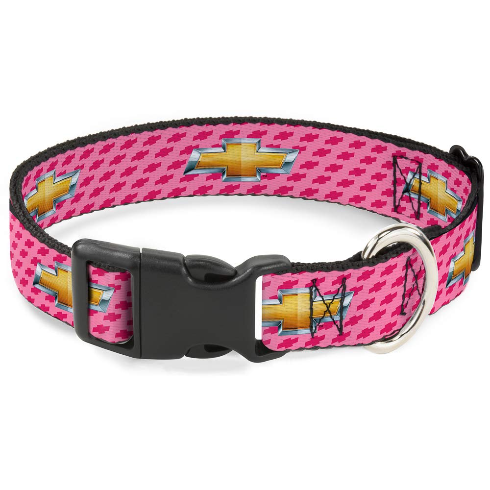 Buckle-Down Plastic Clip Collar - Chevy Gold Bowtie w/Logo PINK - 1/2 Wide - Fits 6-9 Neck - Small