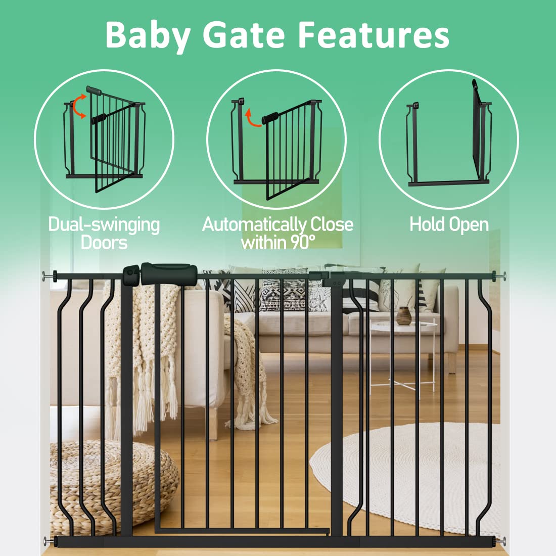 ALLAIBB Extra Wide Pressure Mounted Baby Gate Walk Through Child Kids Safety Toddler Tension White Long Large Pet Dog Gates with