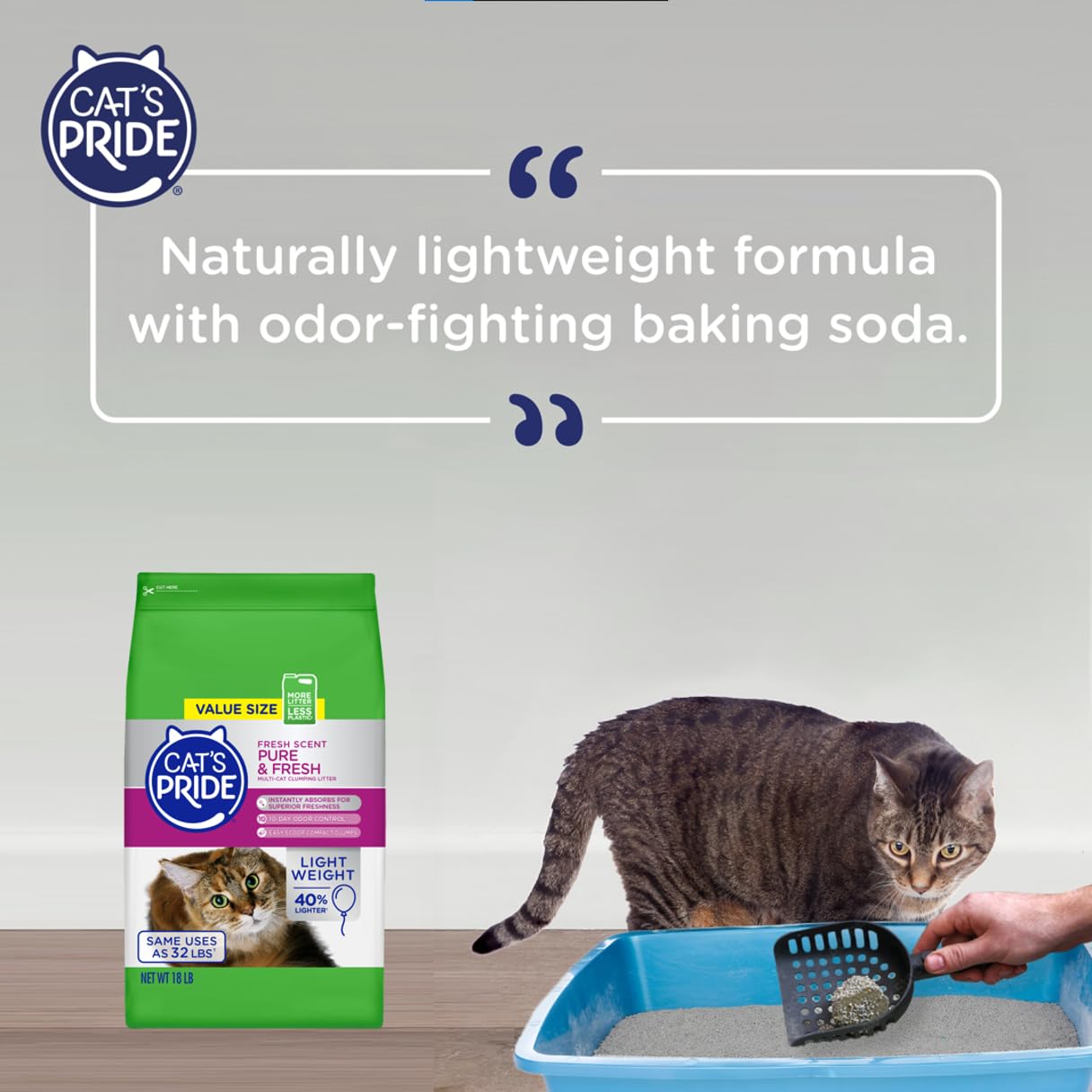 Cats Pride Premium Lightweight Clumping Litter: Pure & Fresh - Up to 10 Days of Powerful Odor Control - Multi-Cat, Scented, 18
