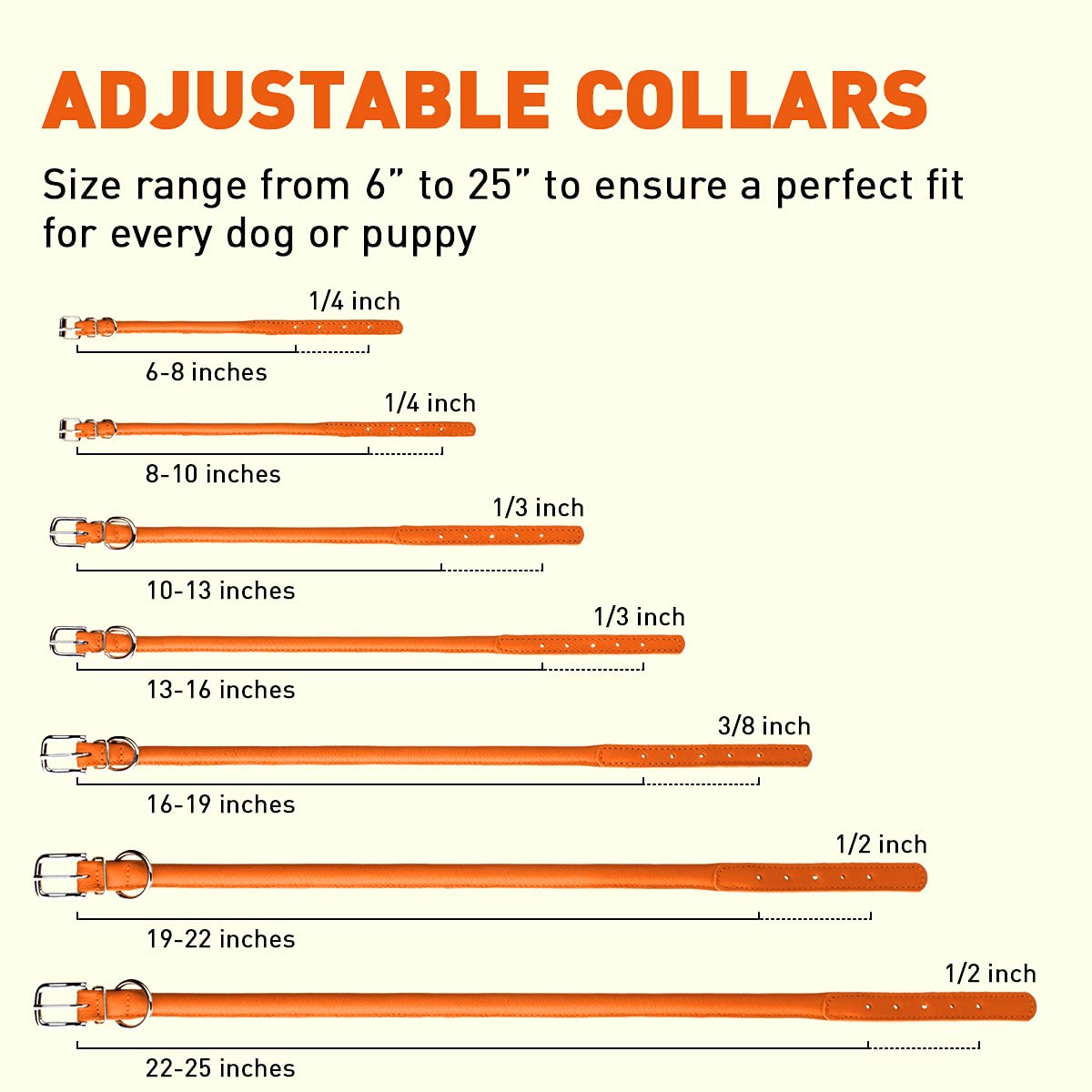 Dogline Soft And Padded Rolled Round Leather Collar For Dogs W3/8'' - L16''-19'', Orange