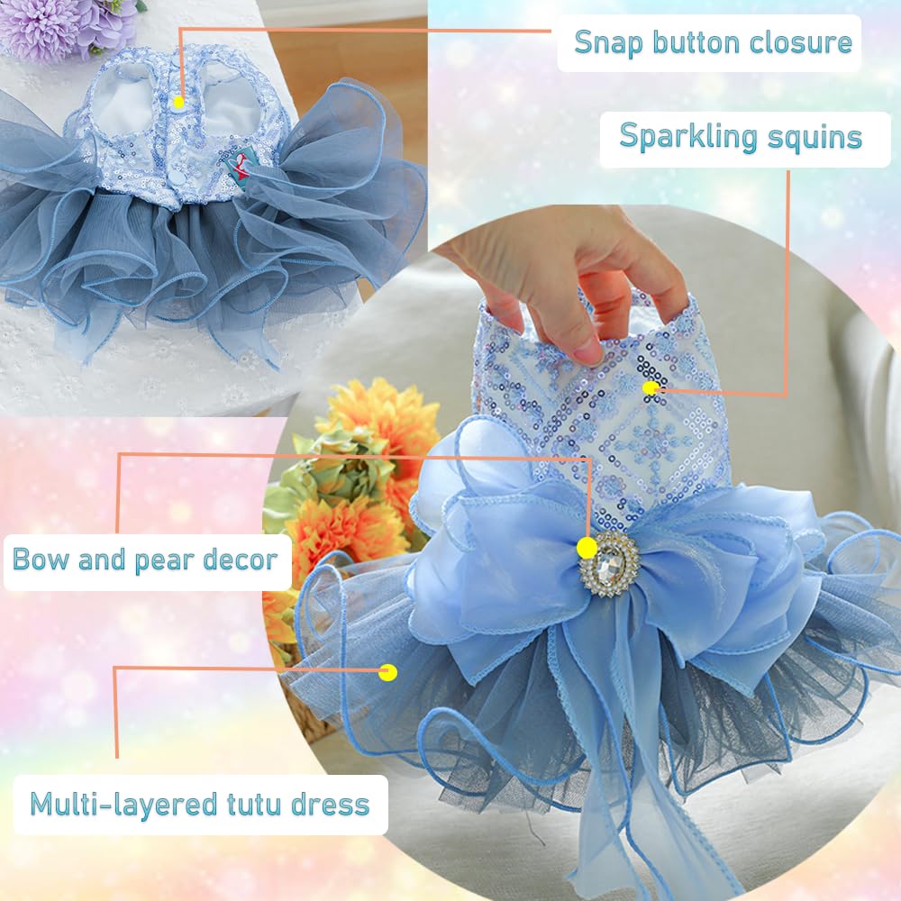 Aniac Blue Cat Wedding Dress With D-Ring And Bow Dog Wedding Outfit Formal Puppy Clothes For Girl Small Dog Luxury Pet Party Dre