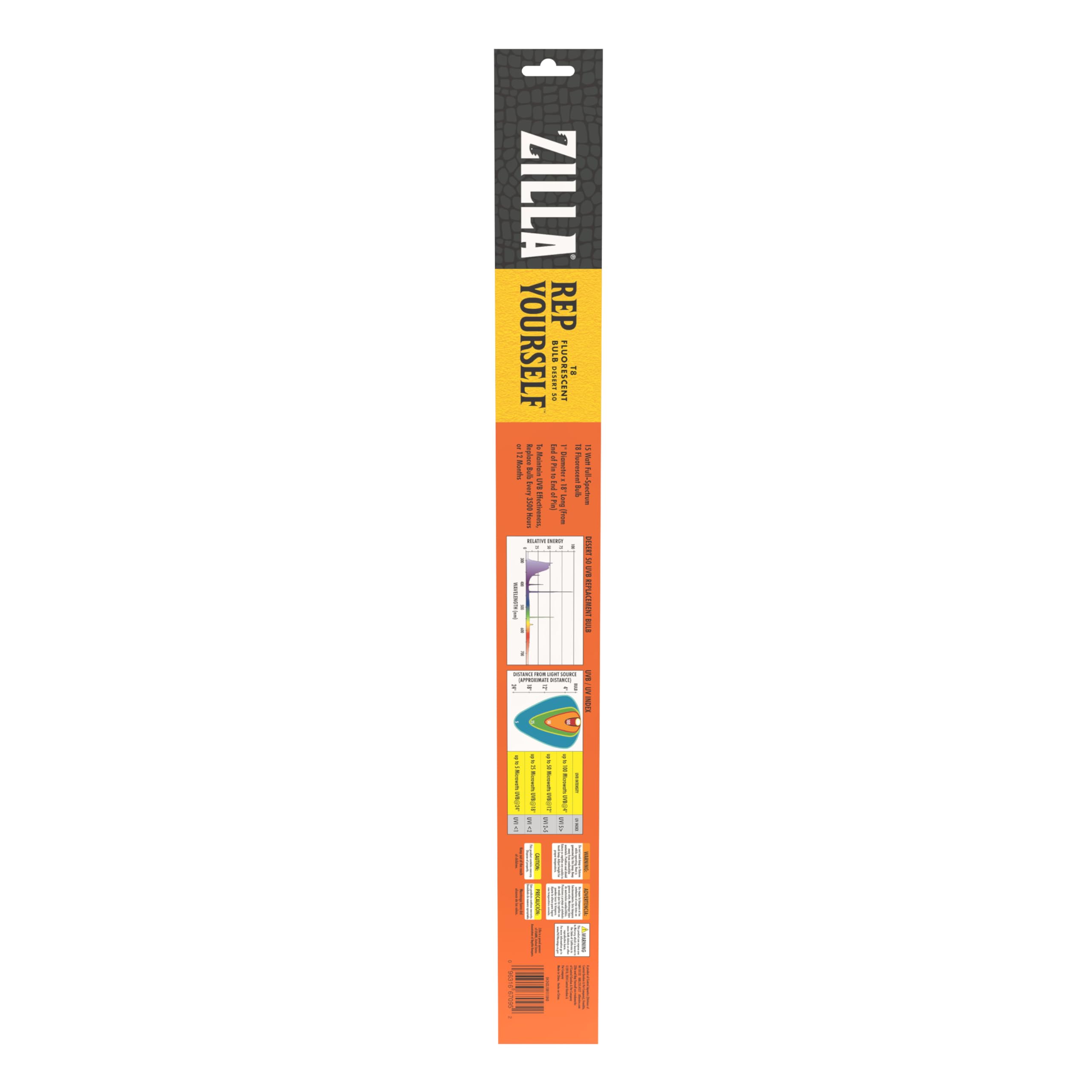 Zilla Reptile Pet Habitat Lighting UVB Fluorescent Desert T8 Light Bulb, 15 Watt
