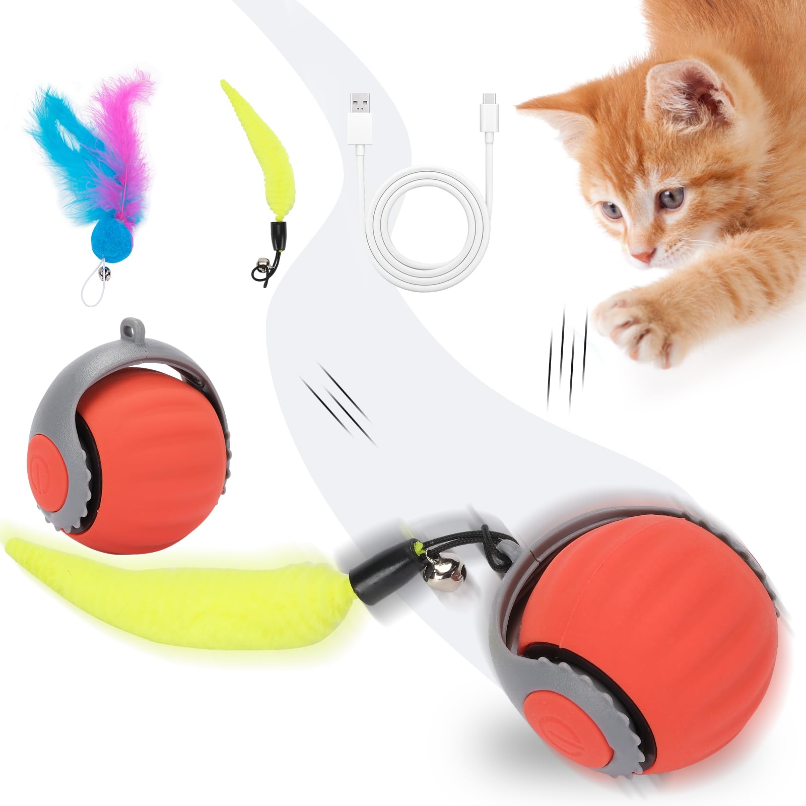 Goldsuccess Speedy 3.0 Tail Speed Moving Tail 2.0 Interactive Cat Toy Ball For Indoor Bored Cat,Touch Motion Activated Rolling H