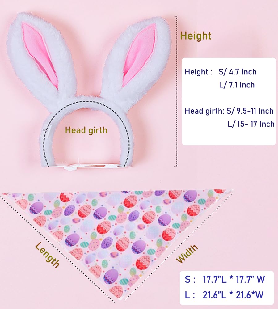 Aniac Easter Dog Headband And Egg Bandanas Set Plush Bunny Ears Costume For Small Medium Large Dog Pet Easter Costume Accessorie