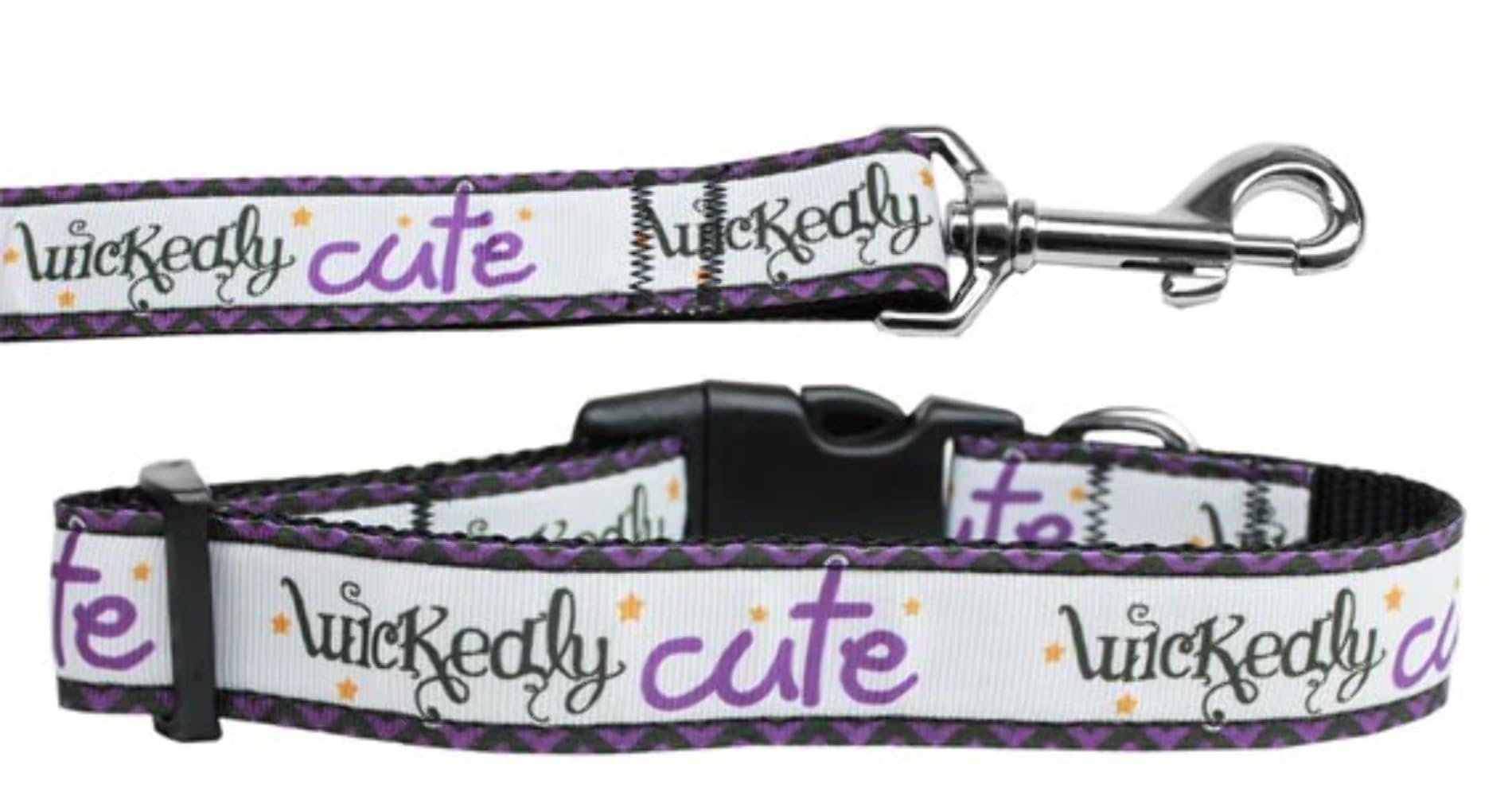 Halloween Pet Dog & Cat Nylon Collar or Leash, &quot;Wickedly Cute&quot; XL Collar