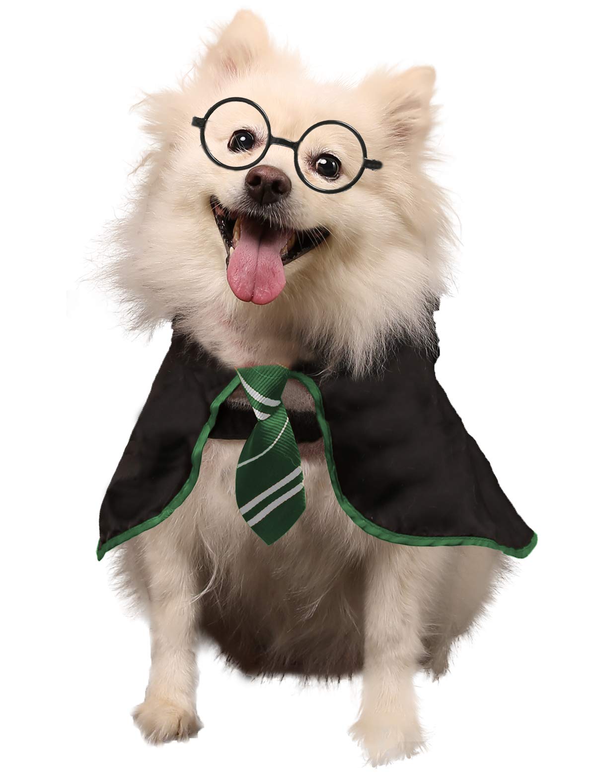 Coomour Halloween Dog Costume Wizard Pet Shirt Funny Cat Clothes For Dogs Cats Clothing Outfits With Glasses (Large,Green)
