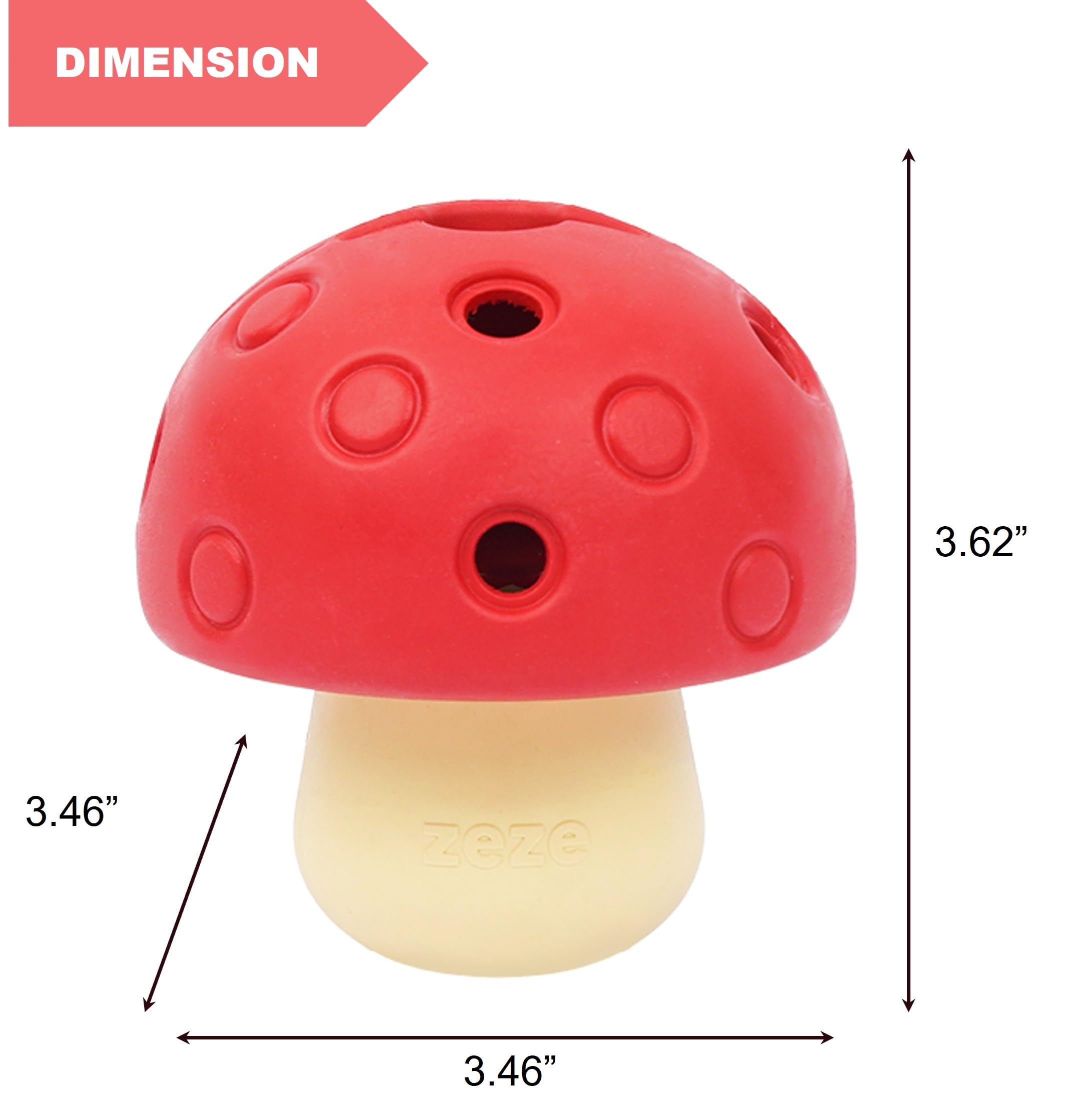 ZEZE Rubber Treat Dispensing Toy for Aggressive Chewers, Mushroom Style Interactive Slow Feeder Tough Puzzle Toys Teeth Cleaning