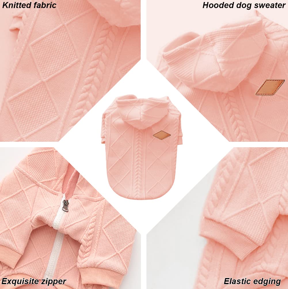 Feimax Dog Sweater Hooded Pet Sweaters With Zipper Cat Warm Sweatshirt Winter Hooded Coat Clothes Puppy Customes Knitwear Clothing Apparel For Small Medium Dogs Cats (X-Small, Pink)