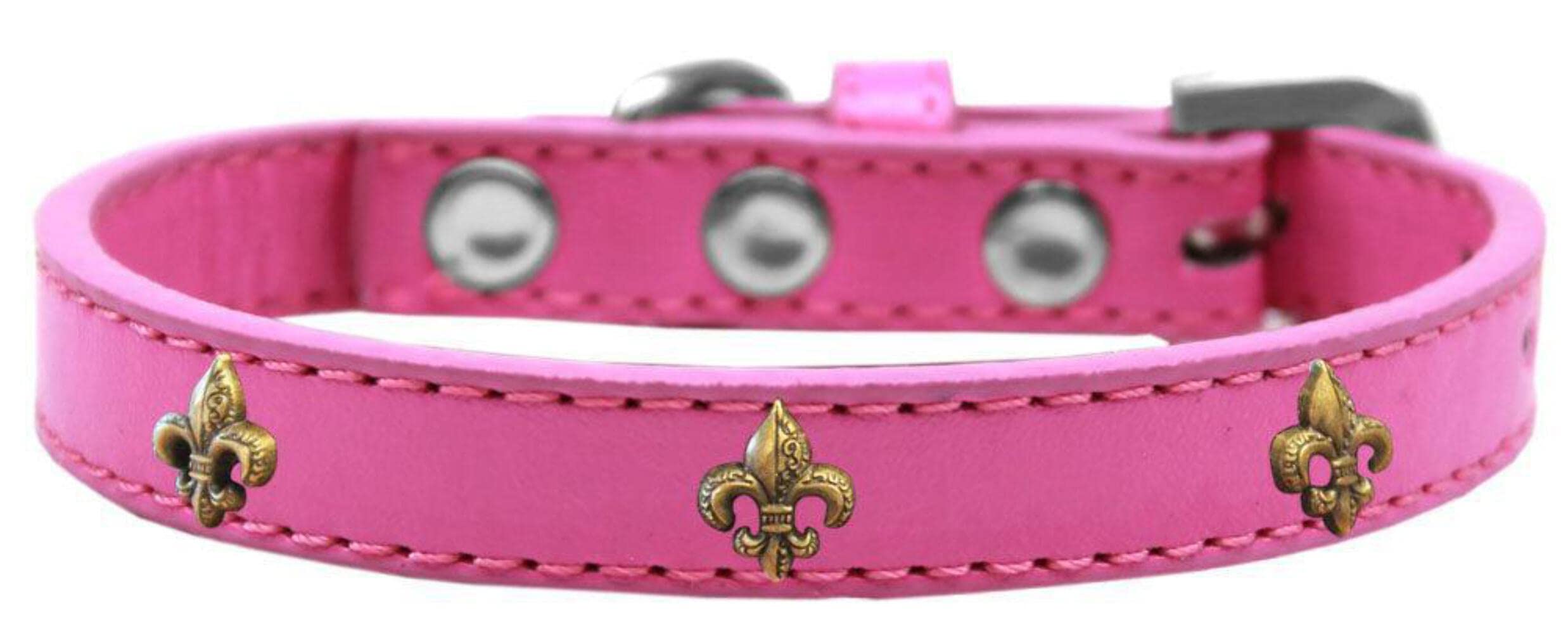 Dog, Puppy & Pet Widget Fashion Collar, Bronze Fleur De Lis Bright Pink 10