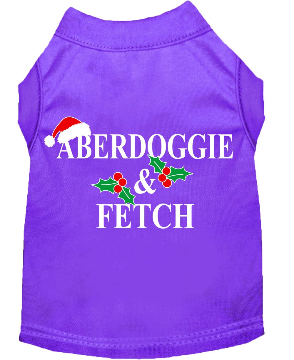 Christmas Screenprinted Dog Shirt, &quot;Aberdoggie & Fetch&quot; Purple XS (0-3 lbs.)