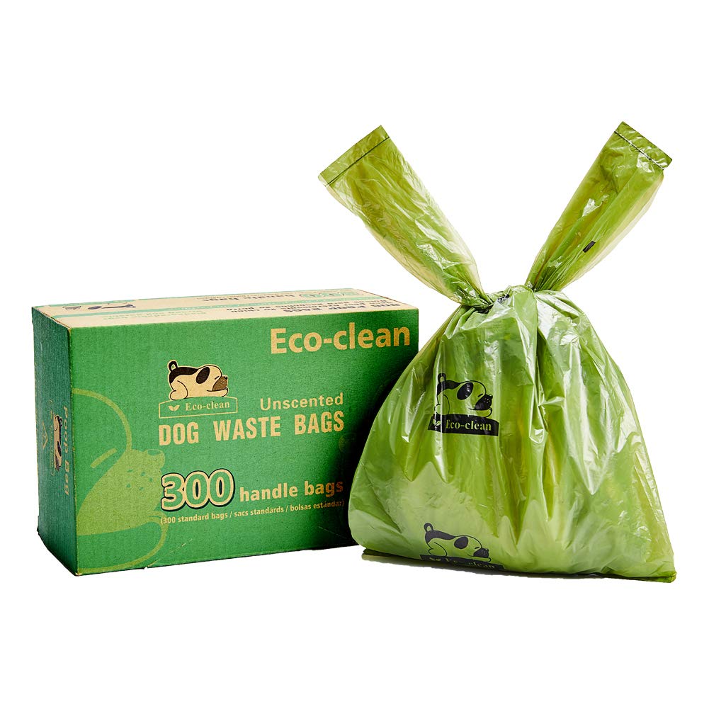 ECO-CLEAN Dog Poop Bags, 300-Count Dog Waste Bags with Easy-Tie Handles, Guaranteed Leak-Proof, Earth-Friendly, Unscented Oxo-bi