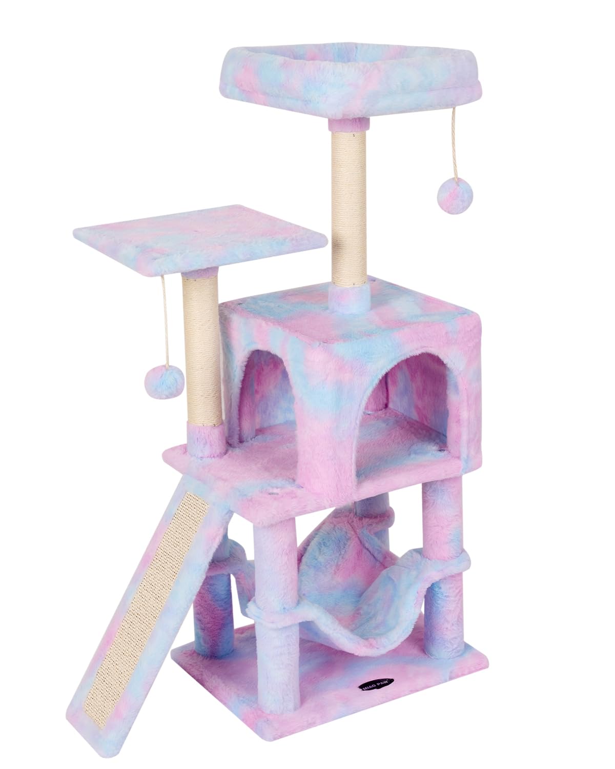 Miao Paw Rainbow Cute Cat Tree For Indoor Cat Tower With Scratching Post Modern Activity House Hammock Hanging Ball Condo With B