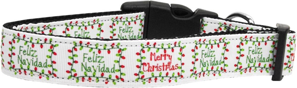 Christmas Pet Dog & Cat Nylon Collar or Leash, &quot;Feliz Navidad&quot; LG Collar