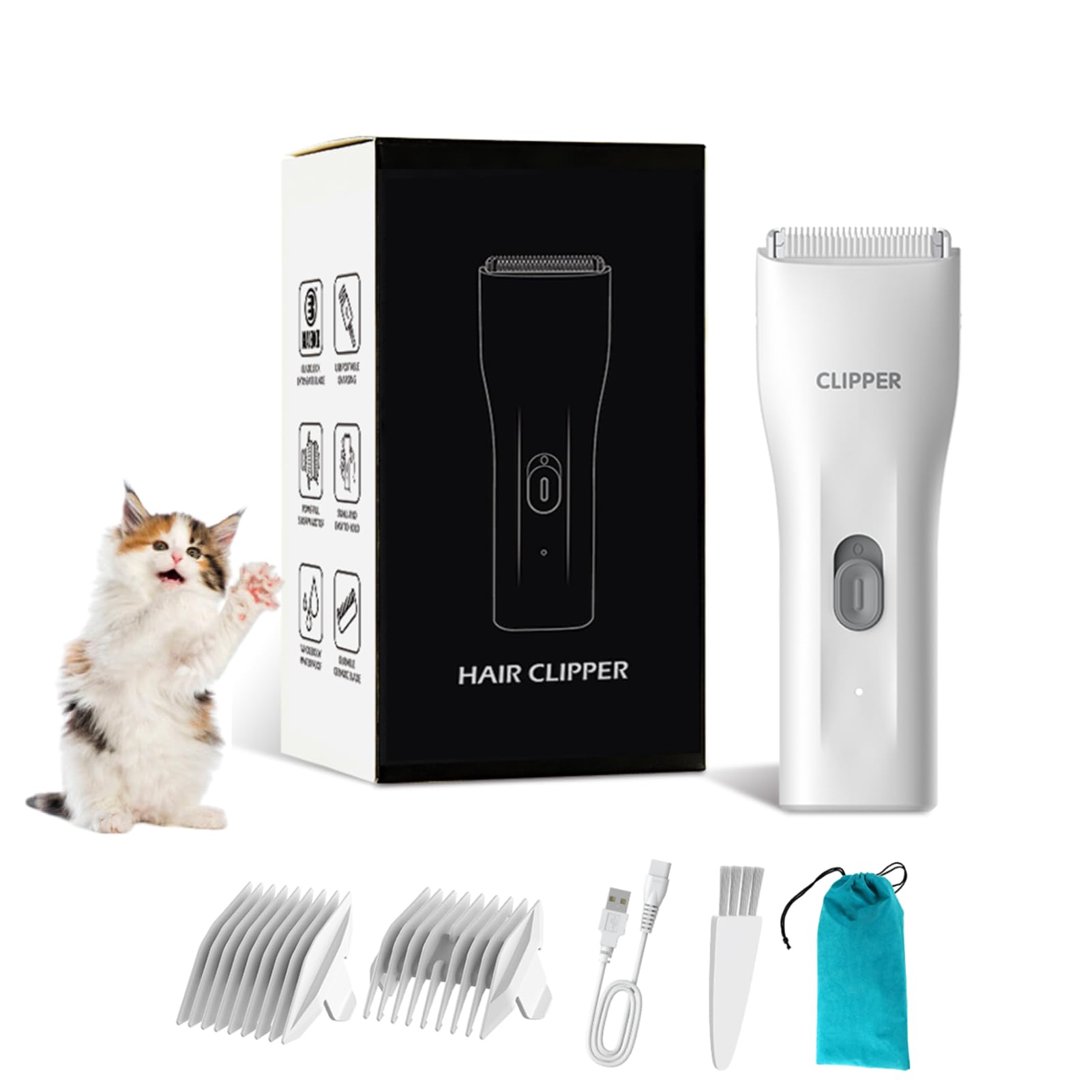 Founouly Prowerful Home Professional Dog Grooming Kit Clipper Low Noise Usb Rechargeable Gifts For Dog Cat White,Ts006