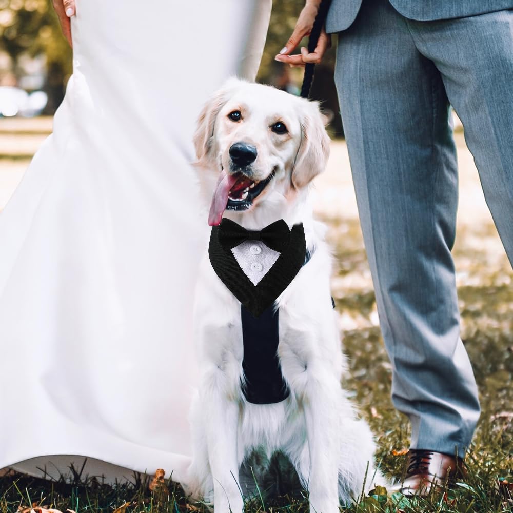 Dogtact Dog Wedding Bandana, Formal Dog Tuxedo Adjustable Pet Collar With Bow, Small, Medium And Large Dog Wedding Clothing, Bir